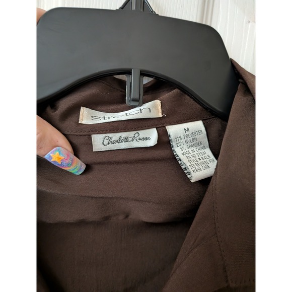 Vintage Charlotte Russe Brown Tied Back Button Down with Flare Sleeves, Details - Picture 4 of 6